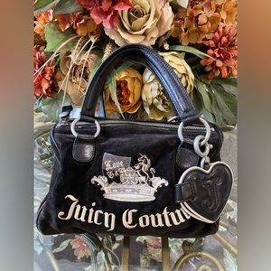 Vintage Black Juicy Couture Purse Bowler Bag Handbag Satchel Y2K Velour